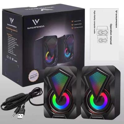 China RGB Mini PC Speakers Surround - Bass Sound System USB Game Wired Computer Speakers For PC/Latop/MP4 USA X2 Colorful Lights Speaker for sale