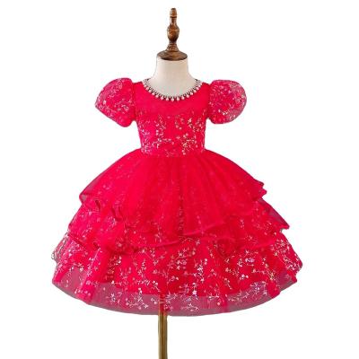 China Breathable Short Puffy Party Dresses Baby Girls Summer Dresses Elegant White Girls Boutique for sale