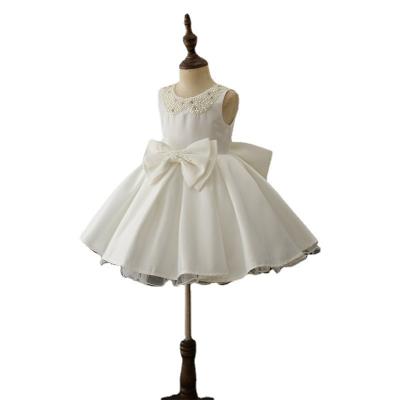 China Anti-wrinkle white pink 3 years old baby girl bow dress pearl decoration,elegant princess dress girls dress dresses for sale