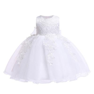 China Large Bow Embroidery Baby Dress Design Girl Dress Party Wear Baby Dress Anti-Static Baby Dresses Newborn White for sale