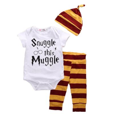 China 3pcs Soft Baby Clothes Pants Romper Set Fits Newborn Baby Clothes Sets Hat Pants Short Sleeve Overalls for sale