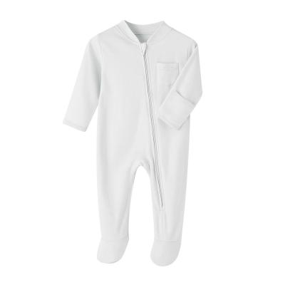 China Pure Natural Organic Cotton Baby White Color Baby Romper Customize Baby Zipper Overalls Rompers for sale