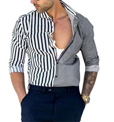 China 2021 summer new anti-pilling color matching youth striped slim casual gray lapel shirt for sale