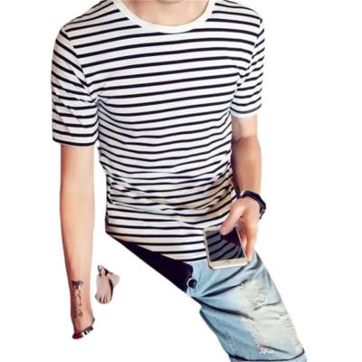 China QUICK DRY casual striped men's T-shirt youth round neck men's short sleeve T-shirt for sale