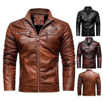 China Breathable Men Washed Black White PU Leather Motorcycle Casual Jacket PU Leather Jacket for sale