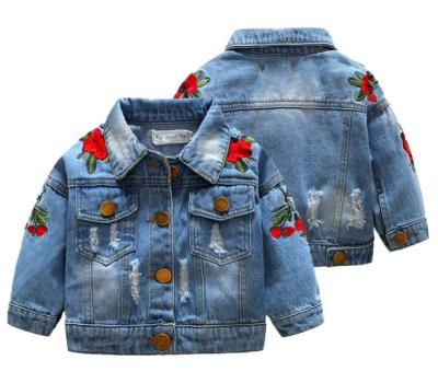 China Fashion Design Breathable Girls Denim Jacket Floral Embroidered Kids Denim Coat for sale