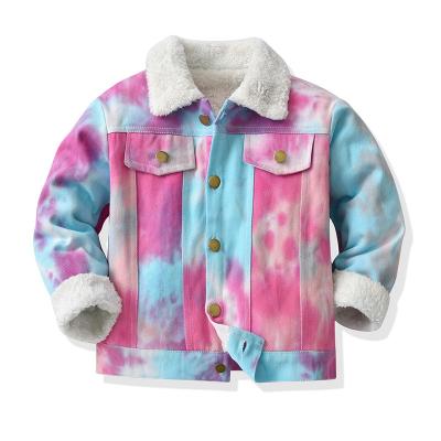 China Breathable Teddy Bear Striping Kids Tie Dye Denim Jacket Winter Baby Casual Tie Dye Jeans Coat for sale