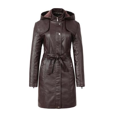 China New Fashion Viable High Quality Girl Women's Long Leather Parka for sale