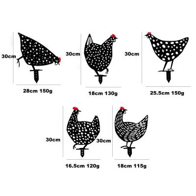 China New 5Pack Farmhouse Design Iron Landscape Metal Crafts Hen Stake Garden Ornaments for sale