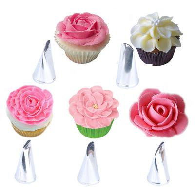 China 5Pcs Viable Rose Petal Shape Cake Nozzles Icing Piping Cake Nozzles Stainless Steel Cake Tools for sale