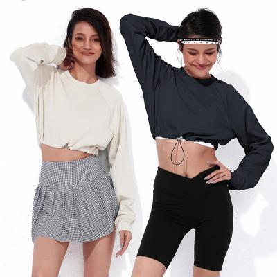 China Breathable Women's Quick Dry Side Sleeve Drawstring Long Ruched Shirts Sports Yoga Gym Slim Crop Tops for sale