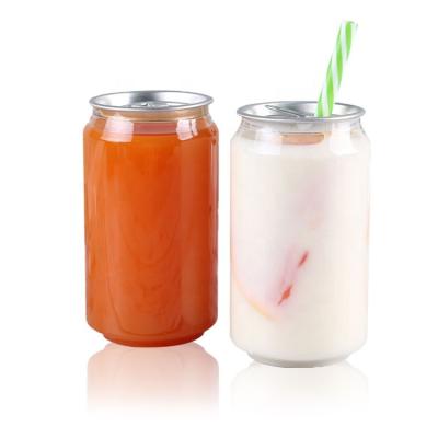 China Plastic Beverage Soda PET Cans Wholesale 250ml 330ml 500ml 650ml Plastic Transparent PET Can Custom Clear Soda Jar With Aluminum Lids for sale