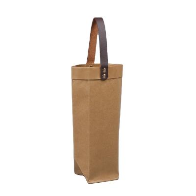 China Recycled Materials Paper Gift Box Folding Carton Leather Wine Carry Gift Bag Custom Logo Reusable Wine Bottle Carry Gift Bags for sale