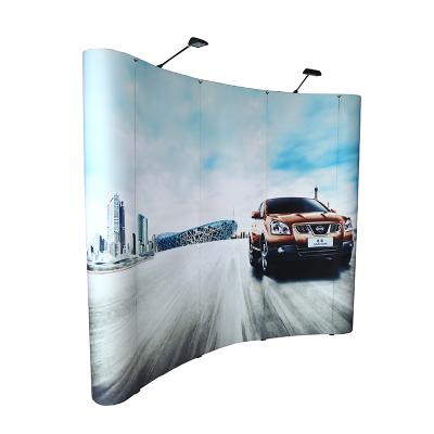 China Eco - Friendly Exhibition Display Curved Tension Fabric Pop Folding Banner Backdrop Stand for sale