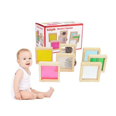 China Construction Toy Wood Educational Toys 7pcs 10cm Early Childhood Rainbow Mirror Wooden Square Block for sale