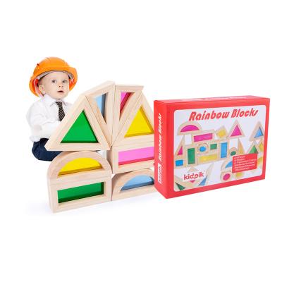 China Construction Toy 24pcs Acrylic Rainbow Building Blocks Light And Shadow Wood Balancing Block Toy for sale