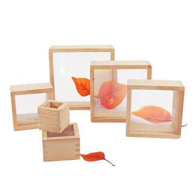 China Unpainted 6pcs Logs Montessori Fresnel Mirror Magnifier Stacking Acrylic Blocks Wooden Toys for sale