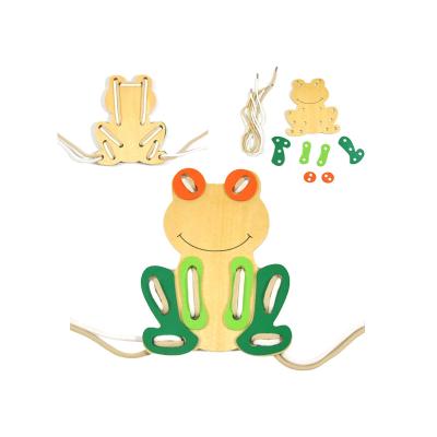 China Kidpik Funny Frog Wooden Animals Lacing Threading Card Pack Toy For Kids for sale