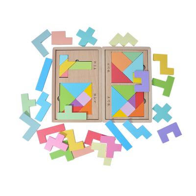 China Funny Tangram Wooden Puzzle Block Russia Educational Toys For Learning Tetris Puzzle Game for sale