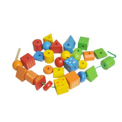 China Funny Early Educational Interactive Colorful 36PCS Wooden Beads Lacing Toys For Children for sale