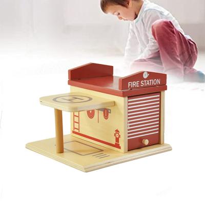 China Construction Toy Wooden Educational Toys For Children Learning Fire Station Toys Building Block Set for sale