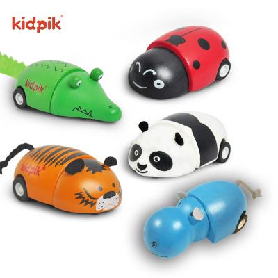 China Cute Smart Play Building Block Cars Vehicle Wooden Rebound Flywheel Car Rebound Toys for sale