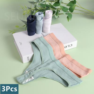 China 3 Pcs Bondage Fun G-String Cotton Panties Women Underwear Briefs Knickers Solid Color Sexy Female Lingerie Pantys Low Rise G-String for sale