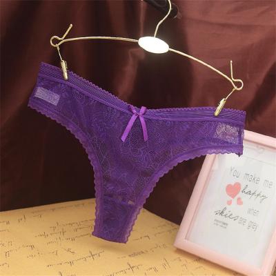 China Jacquard Sexy Women's Sexy Women's Thong Bondage Fun Women's Lace Underwear Cotton Crotch Seamless Panties With Bow Sheer G - String for sale