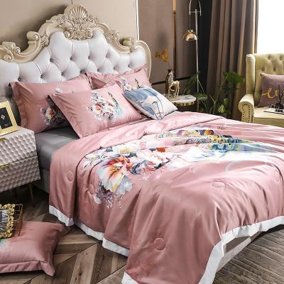 China 3D Digital Printed Custom Bedding Set Peacock Peony Duvet Cover Dream Pink Queen Size Bedding Set for sale