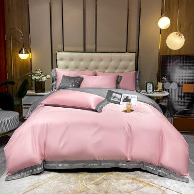 China 100% Cotton 60S 300TC Satin Linens Home Duvet Cover Set Pure Solid Color Hotel Bedding Set for sale