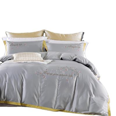 China 100% cotton 4pcs plain dyed embroidery bedding set bed sheet set for sale