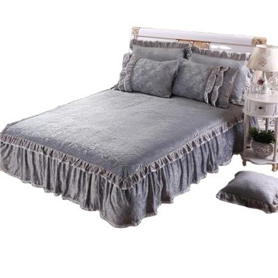 China Home choice bedding Super soft crystal velvet embossing flower bed skirt for sale