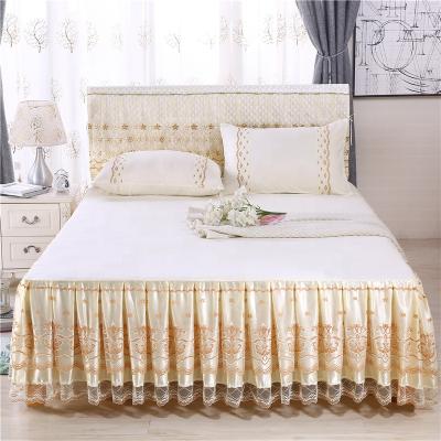 China Hot sale bed skirt set home cotton polyester fabric decorative linen lace bedspread bed skirt for sale