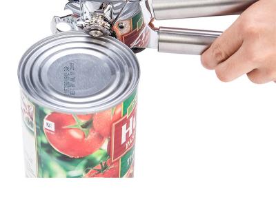 China Viable 4 in 1 Can Opener Hand Held Safe Cut Stainless Bottle Opener Big Round Button and Soft Edge Manual Can Opener for sale