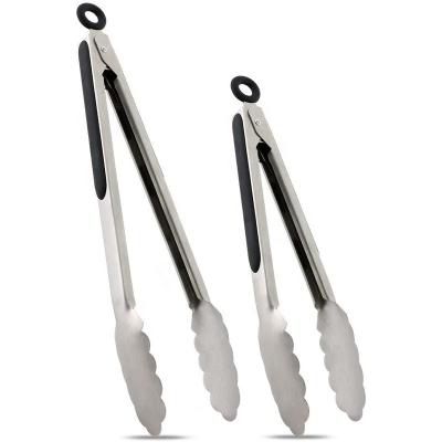 China Metal Food Tongs Handle Stainless Steel Kitchen Non-Slip Viable Locking Tongs for sale