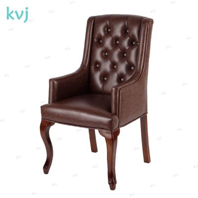 China French antique luxury wooden chair button armrest leather restaurant chair KVJ-7126 chair for sale