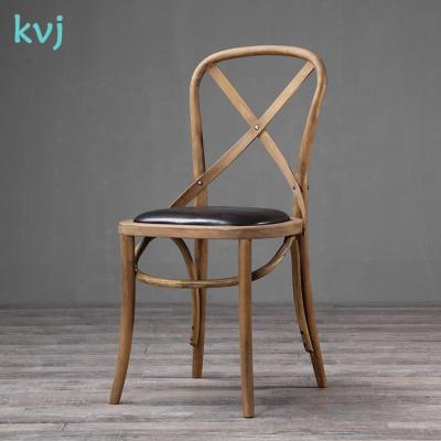 China Good quality solid wood wooden frame protection bar crossback black leather chair KVJ-7001-1 for sale