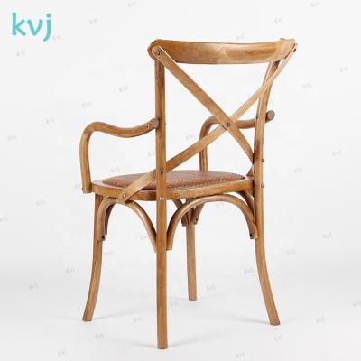 China KVJ-7008-2 Traditional Brown Armrest Wooden Crossback Chair x Back Chair for sale