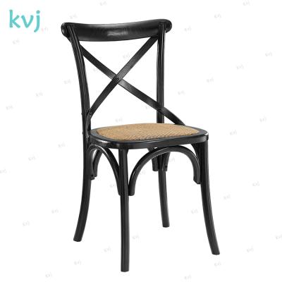 China Solid Wood Rattan Seat Black Solid Wood Crossback Chair KVJ-7001-19 for sale