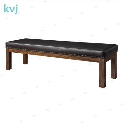 China KVJ-7996 Solid Black PU Upholstery Distressed Long Wooden Wooden Dining Bench for sale