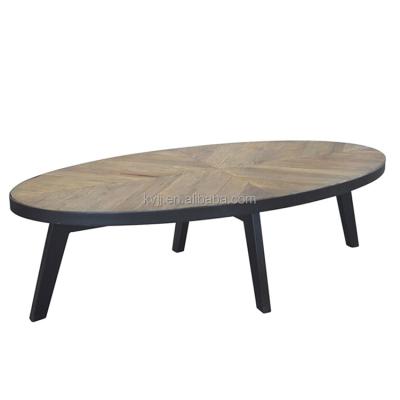 China KVJ-7347 Solid Wood Chinese Made Oval Reclaimed Wood Coffee Table With Four Sturdy Legs for sale