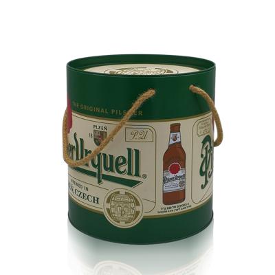 China Beer Direct Manufacturer Round Metal Tin Box Beer Packaging Can With The Handle for sale