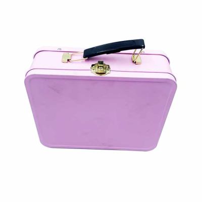 China Recyclable custom logo metal aluminum tin box with handle for hair cream, colorful pattern lunch box tin, handle tin box with lock for sale