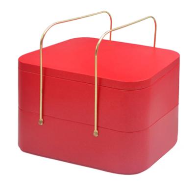 China Premium Materials Metal Handle Recycled Red Rectangular Tin Case Gift Box For Gift With Tin Lid for sale