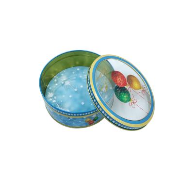 China Wholesale round food tin can candle jar white tin box for gift, tin box with window for cake, christmas tin cans with windows for sale