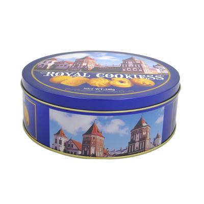 China Custom Round Cookie Metal Tin Box Food Metal Tin Can Food Canning Empty Round Tin Cake Boxes for sale