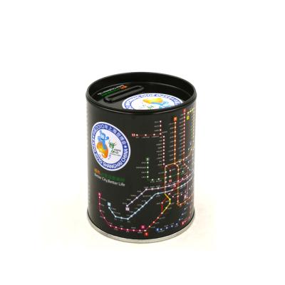 China Gift & Craft CMYK Printing Round Tin Box Phone Booth, Coin Saving Money Tin Boxes, Storage Packaging Coin Bank Gift for sale