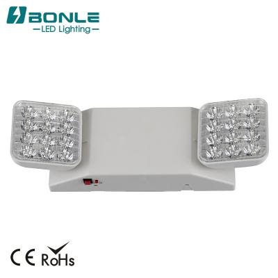 China Hotel LED Emergency Light Lamp 2 Head White Thermoplastic Adjustable Battery Holder for sale