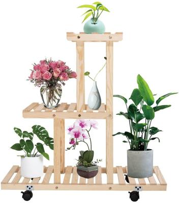 China Factory Modern High Quality Wooden Stand 3 Tier Planter Stand Flower Pot Ladder Indoor Outdoor Shelf for sale