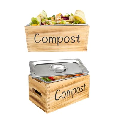 China Natural Wooden Compostable Rustic Wooden Box Stored Food Containers Kitchen Compost Bins Large. for sale